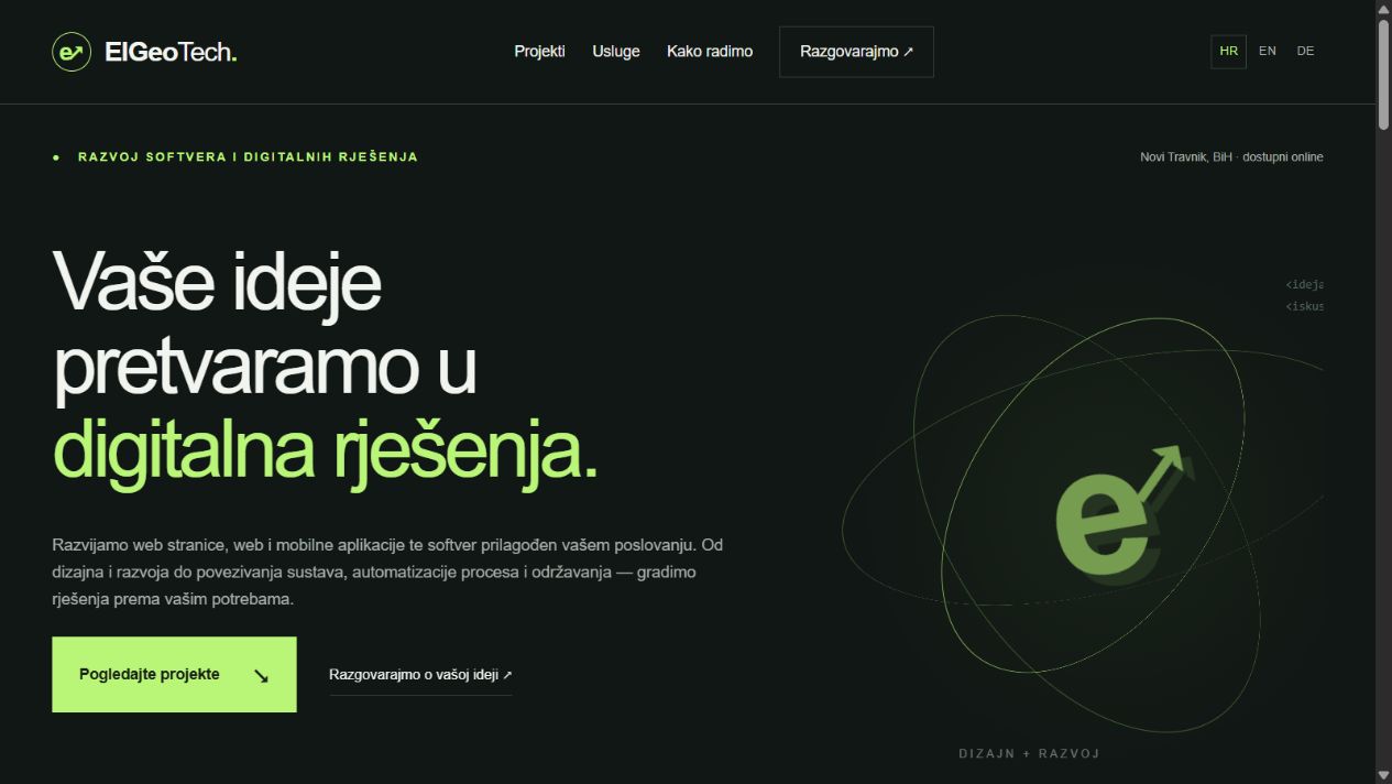 Snimka početne stranice projekta ElGeoTech
